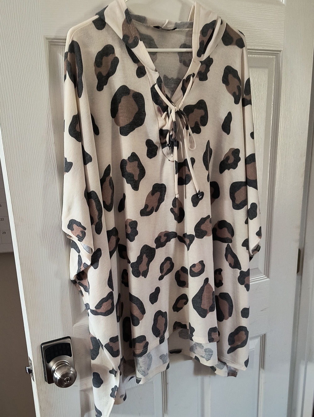 Leopard Print Tie-Neck Women’s Oversized Hooded Poncho